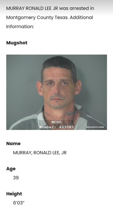 Ronald Murray's mugshot from a Marijuana possession charge.